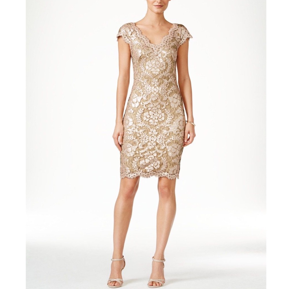 Tadashi Shoji Double V Sequin Sheath Dress Size 4